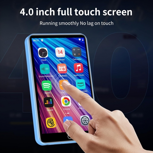 Lettore MP3 con Spotify, lettore MP3 ZAQE 80GB con Bluetooth e WLAN, lettore MP3 con Amazon music, audible, Deezer, touch screen da 4 pollici, lettore MP3, MP4 per bambini (Blau)