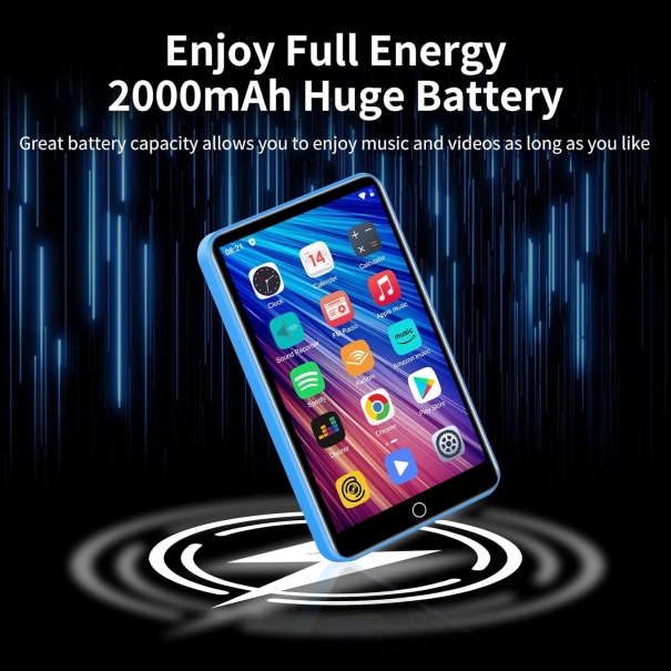Lettore MP3 con Spotify, lettore MP3 ZAQE 80GB con Bluetooth e WLAN, lettore MP3 con Amazon music, audible, Deezer, touch screen da 4 pollici, lettore MP3, MP4 per bambini (Blau)