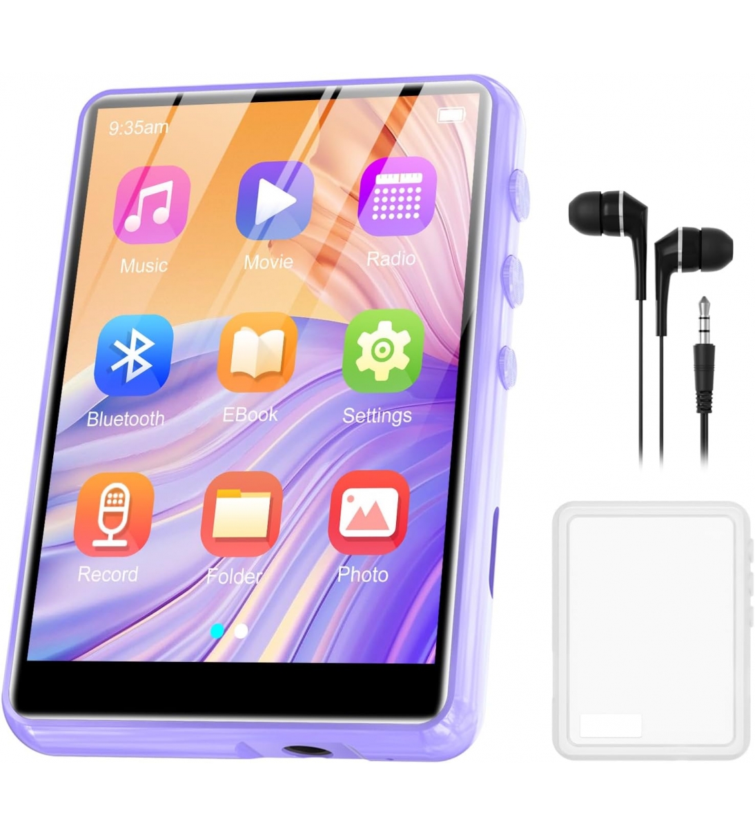 ZAQE Lettore MP3 Bluetooth 5.3, lettore MP3 sportivo da 64 GB, schermo a colori TFT da 2,4 pollici con radio FM, altoparlante, registrazione di linea, suono ad alta fedeltà, supporto 128 GB (viola) [B003AL177]