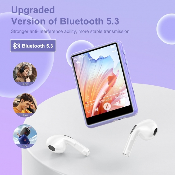 ZAQE Lettore MP3 Bluetooth 5.3, lettore MP3 sportivo da 64 GB, schermo a colori TFT da 2,4 pollici con radio FM, altoparlante, registrazione di linea, suono ad alta fedeltà, supporto 128 GB (viola) [B003AL177]