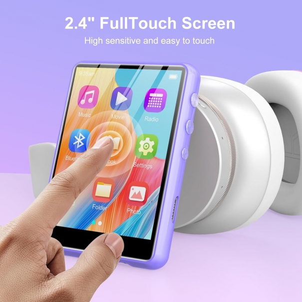 ZAQE Lettore MP3 Bluetooth 5.3, lettore MP3 sportivo da 64 GB, schermo a colori TFT da 2,4 pollici con radio FM, altoparlante, registrazione di linea, suono ad alta fedeltà, supporto 128 GB (viola) [B003AL177]