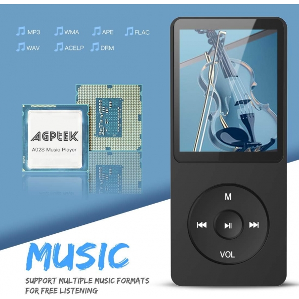 Lettore MP3 Classico 16 GB, Fino a 70 Ore di Autonomia, Schermo da 1,8 Pollici, Design Compatto e Portatile, Riproduzione Musicale HiFi Senza Perdite, Espandibile Fino a 128 GB con Scheda TF