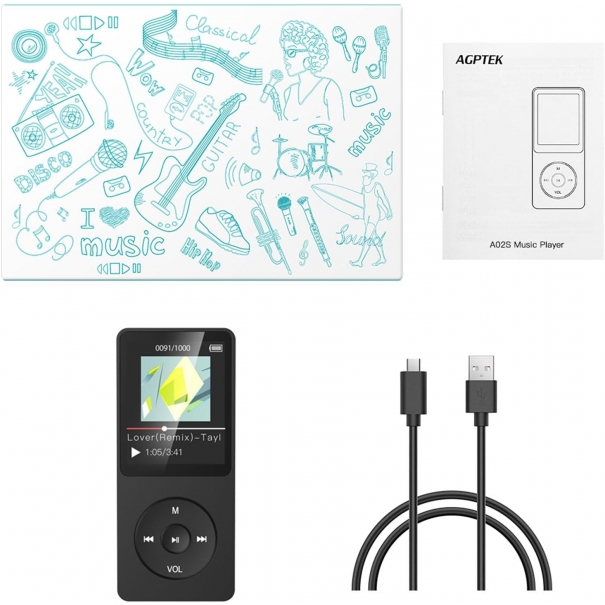 Lettore MP3 Classico 16 GB, Fino a 70 Ore di Autonomia, Schermo da 1,8 Pollici, Design Compatto e Portatile, Riproduzione Musicale HiFi Senza Perdite, Espandibile Fino a 128 GB con Scheda TF