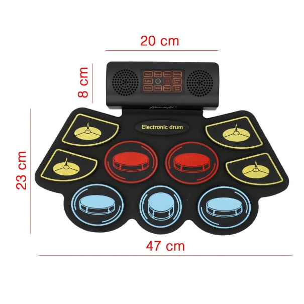 Pad Batteria Elettronica Stereo Portatile con 9 Pad e 2 Pedali (Ricaricabile)
