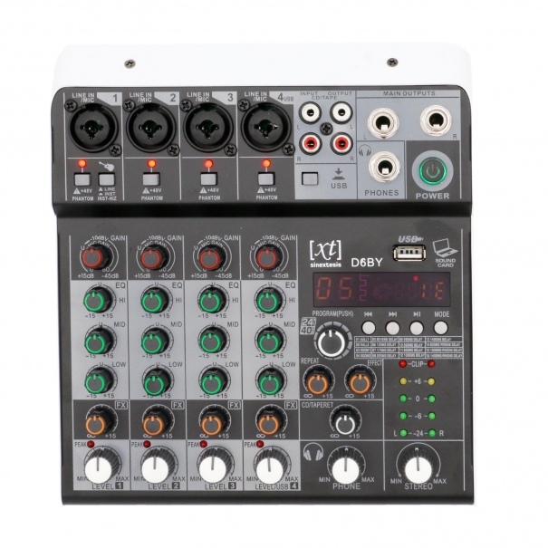 D6BY Mixer/Scheda Audio 4 canali MP3 USB Bluetooth con DSP 16 effetti 24 bit