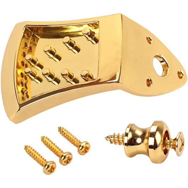 Parti di ricambio per cordiera per mandolino triangolare in metallo con viti Chiusura per cinturino per chitarra per mandolino ad arco a 8 corde (oro)