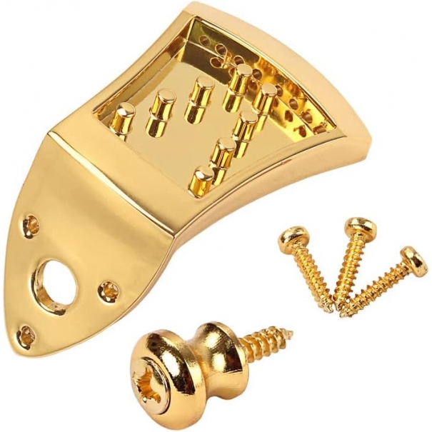 Parti di ricambio per cordiera per mandolino triangolare in metallo con viti Chiusura per cinturino per chitarra per mandolino ad arco a 8 corde (oro)
