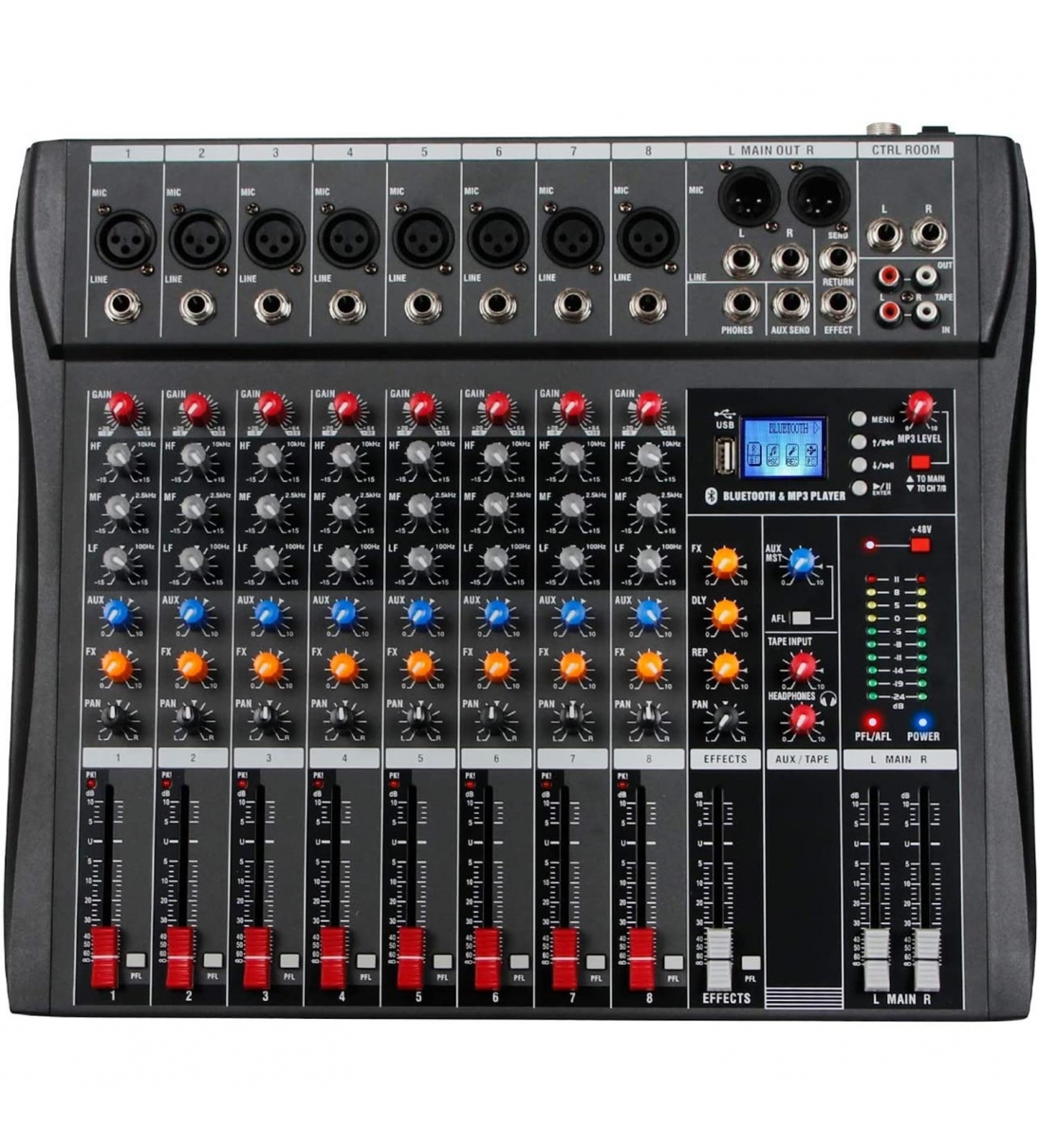 CT-80S Mixer/Scheda Audio 8 canali MP3 USB Bluetooth con Effetto Echo
