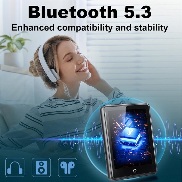 Lettore MP3 da 64 GB, Bluetooth 5.3, touchscreen da 2,8", musica HiFi portatile, lettore MP3 per bambini, con altoparlante, 18 suoni rilassanti, durata della batteria fino a 45 ore, radio FM, supporto [B003AM180]