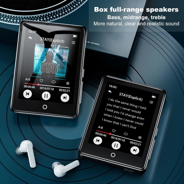 Lettore MP3 da 64 GB, Bluetooth 5.3, touchscreen da 2,8", musica HiFi portatile, lettore MP3 per bambini, con altoparlante, 18 suoni rilassanti, durata della batteria fino a 45 ore, radio FM, supporto [B003AM180]