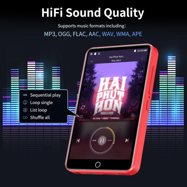Lettore MP3 con Spotify, lettore MP3 ZAQE 80GB con Bluetooth e WLAN, lettore MP3 con Amazon music, audible, Deezer, touch screen da 4 pollici, lettore MP3, MP4 per bambini (Rosso)