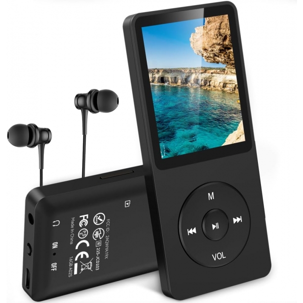 Lettore MP3 Classico 16 GB, Fino a 70 Ore di Autonomia, Schermo da 1,8 Pollici, Design Compatto e Portatile, Riproduzione Musicale HiFi Senza Perdite, Espandibile Fino a 128 GB con Scheda TF