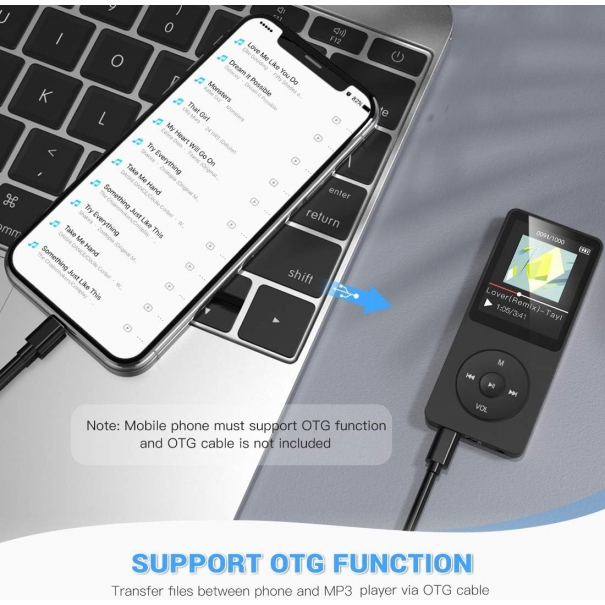 Lettore MP3 Classico 16 GB, Fino a 70 Ore di Autonomia, Schermo da 1,8 Pollici, Design Compatto e Portatile, Riproduzione Musicale HiFi Senza Perdite, Espandibile Fino a 128 GB con Scheda TF