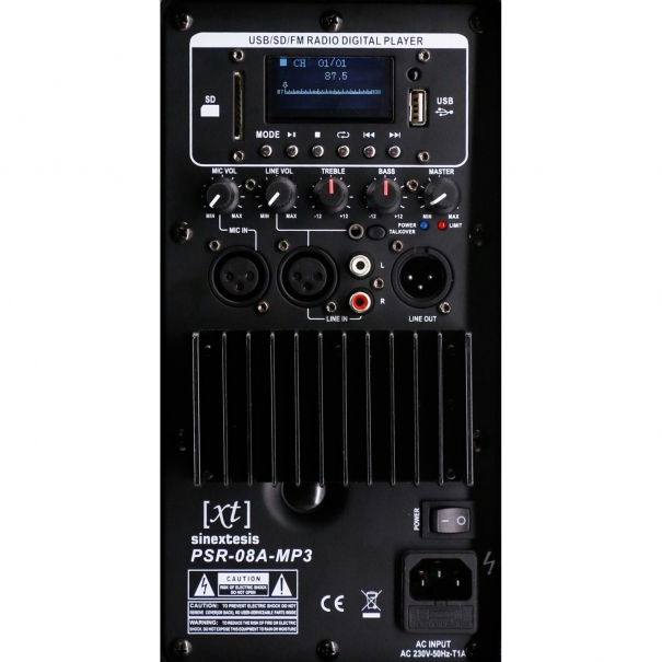 Diffusore Attivo 200W (LF 8" + HF 1") con Display LCD, Player Mp3 (USB/SD), Radio FM e Telecomando [PSR-08A-Mp3]