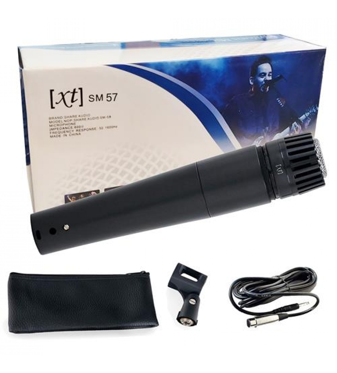 Microfono Dinamico Cardioide (tipo SM-57) con cavo, supporto e pochette in ecopelle XT-SM57