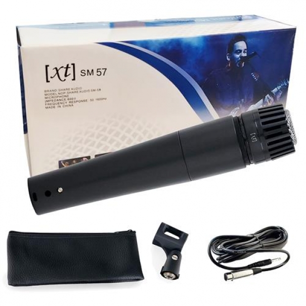 Microfono Dinamico Cardioide (tipo SM-57) con cavo, supporto e pochette in ecopelle XT-SM57