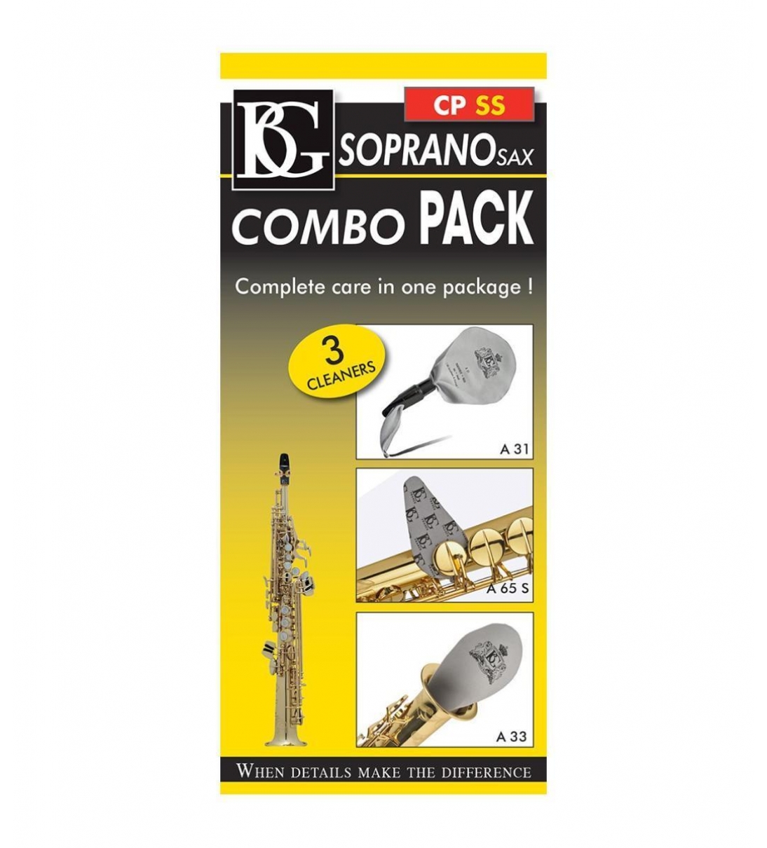 Bg cpss combo pack sax soprano set panni pulizia