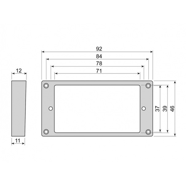 Humbucker frame, flat bottom slante