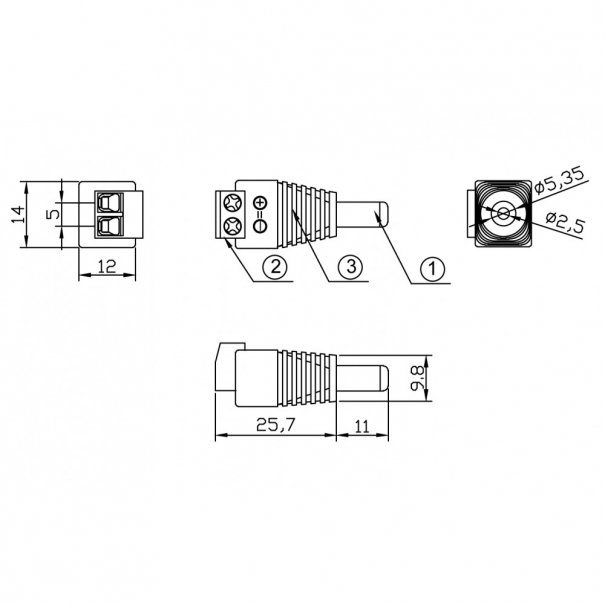 Adattatore Alimentazione DC 2.5x5.5mm Maschio Terminal Block 2 pin