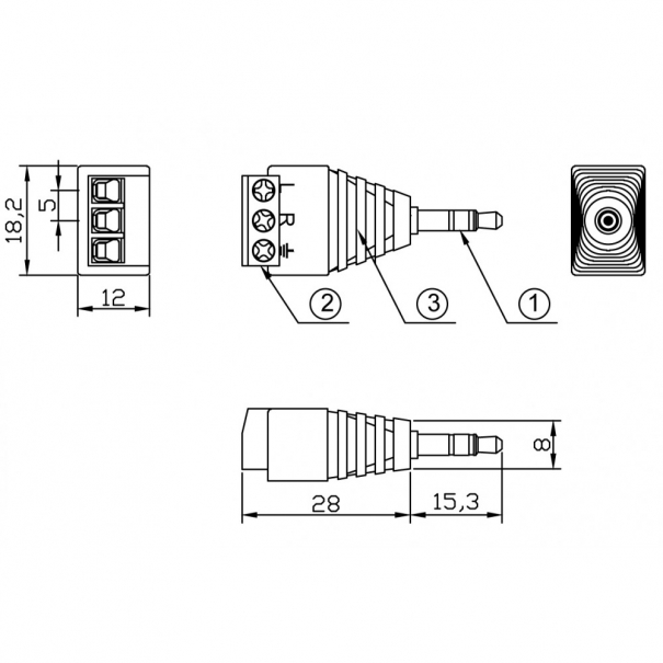 Adattatore Connettore Audio 3.5 mm Maschio a Terminal Block 3 pin