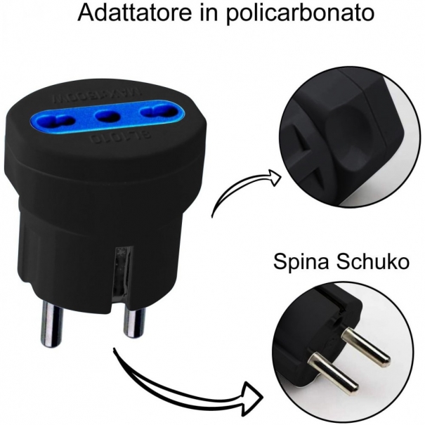 Adattatore spina Schuko a presa 10/16A Nero [B006WB906]