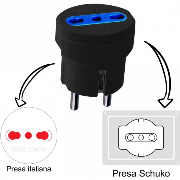 Adattatore spina Schuko a presa 10/16A Nero