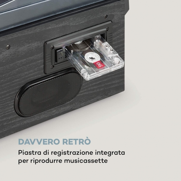 Impianto Stereo Retró, Giradischi, 33/45/78 Giri/Minuto, Lettore CD, Bluetooth, DAB+, FM, Porta USB, Ingresso SD, MP3, Nero