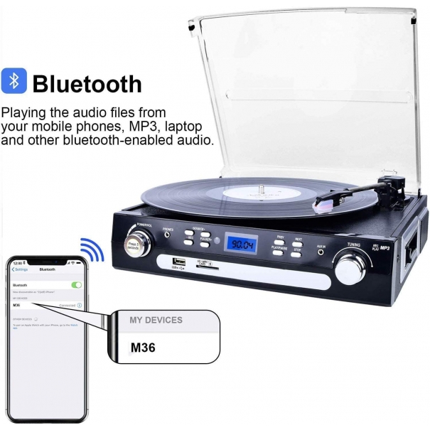 Giradischi Bluetooth giradischi in vinile con altoparlanti stereo integrati [B016AM167]