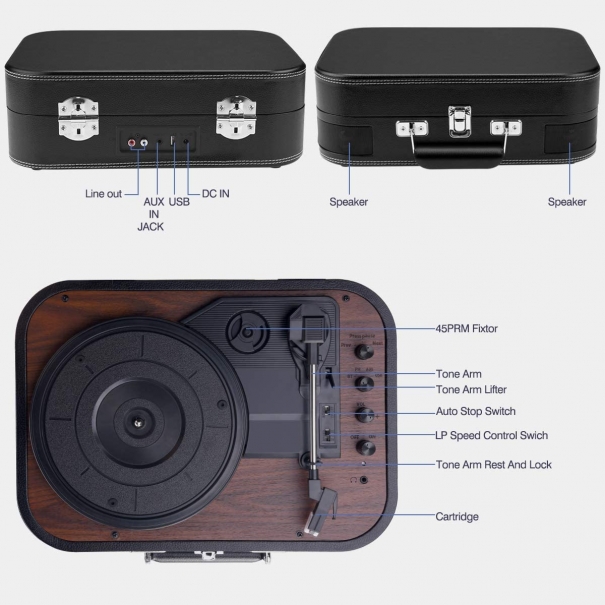 Giradischi Bluetooth Giradischi Vintage Lettore di vinile LP