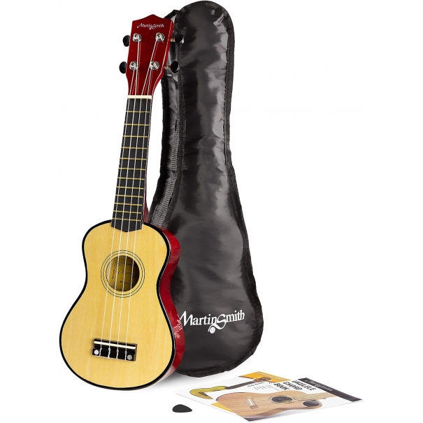 Martin Smith UK-212-A Ukulele soprano con custodia per ukulele e taccuino, naturale