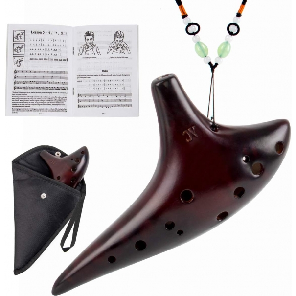 Ocarina in ceramica fumé Ocarina Alto C a 12 fori Borsa protettiva Libretto di brani di base per bambini e adulti Affumicato [B012FF157]