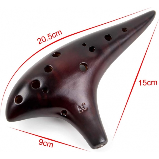 Ocarina in ceramica fumé Ocarina Alto C a 12 fori Borsa protettiva Libretto di brani di base per bambini e adulti Affumicato