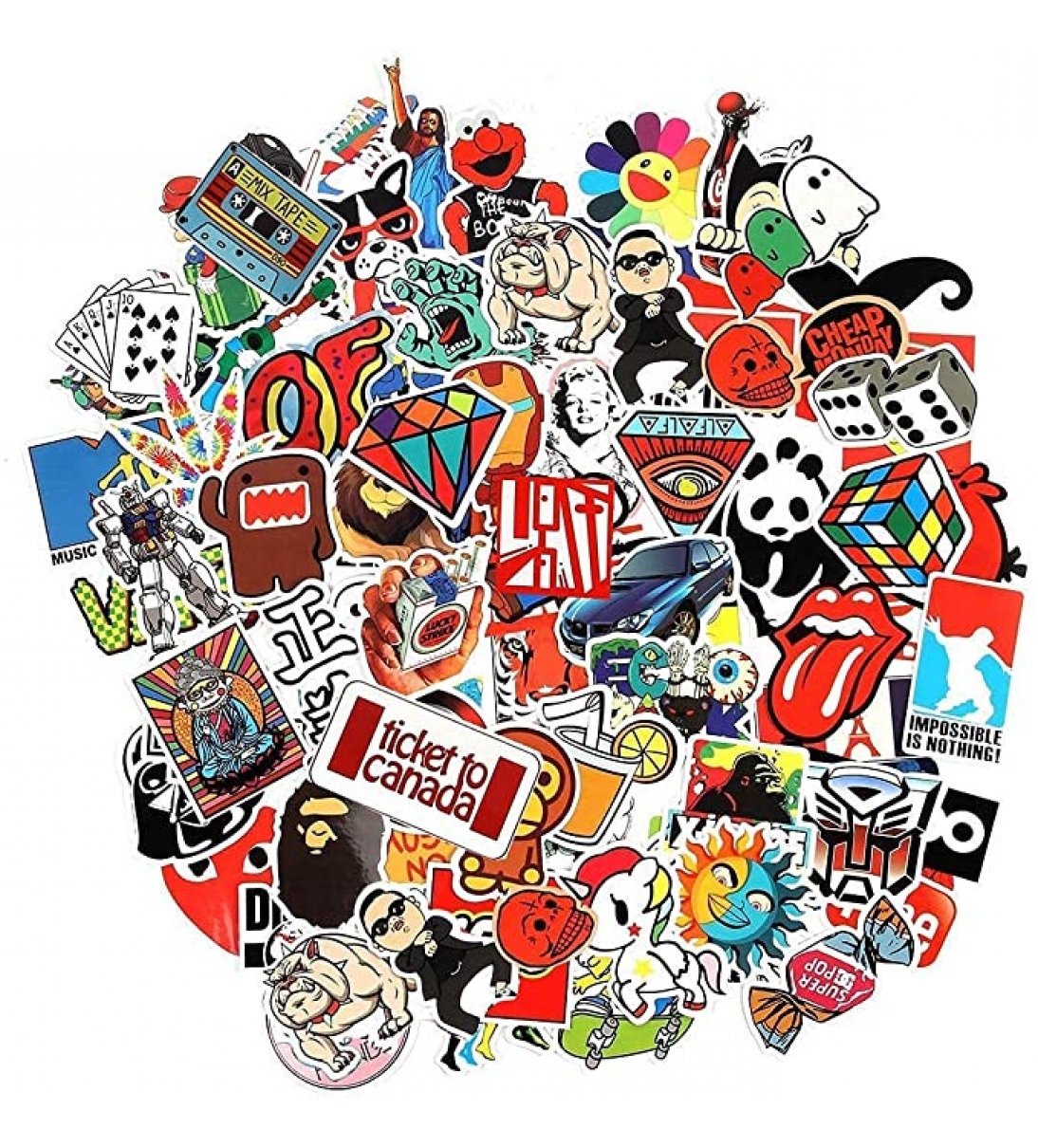 Adesivi per Computer Portatile, YAWALL Protezione Solare e Impermeabile, per Bagagli, Auto, Bicicletta, Film Musicali Casuali in Vinile, Skateboard e Chitarra