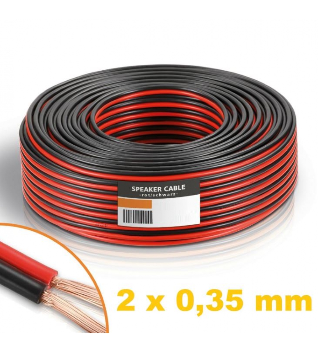 MATASSA CAVO AUDIO 100mt. PIATTINA 2x0,35 mm BOBINA CCA rosso nero CASSE ALTOPARLANTI [B027KA100]