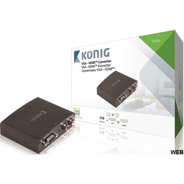 Convertitore video VGA Femmina+2 RCA Femmina - Uscita HDMI Konig