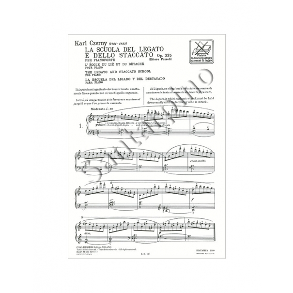LA SCUOLA DEL LEGATO E DELLO STACCATO 50 ESERCIZI OPUS 335 PER PIANOFORTE - CZERNY [BER447]
