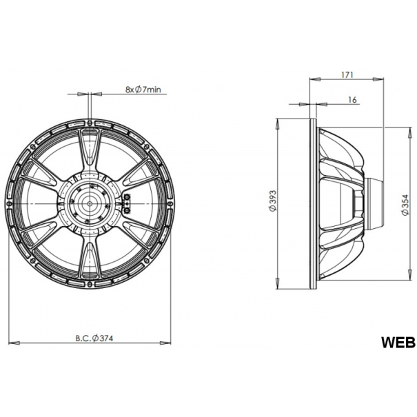 Woofer neodimio 15" 393mm 8Ohm 1000Wmax