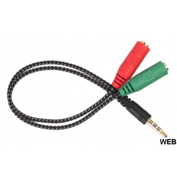 Adattatore audio telato 20cm 1x jack 3.5mm maschio 2x jack 3.5mm femmina microfono-cuffie [B006WB014]