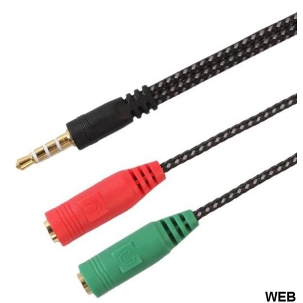 Adattatore audio telato 20cm 1x jack 3.5mm maschio 2x jack 3.5mm femmina microfono-cuffie [B006WB014]