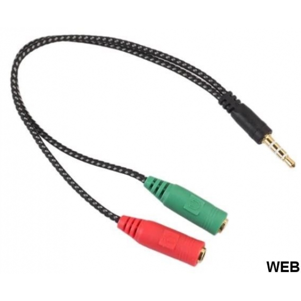 Adattatore audio telato 20cm 1x jack 3.5mm maschio 2x jack 3.5mm femmina microfono-cuffie