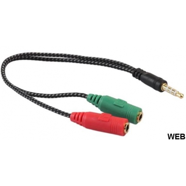 Adattatore audio telato 20cm 1x jack 3.5mm maschio 2x jack 3.5mm femmina microfono-cuffie [B006WB014]