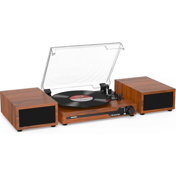 Giradischi con 2 Altoparlanti Stereo Doppi Giradischi Vintage Bluetooth 5.3  Marrone