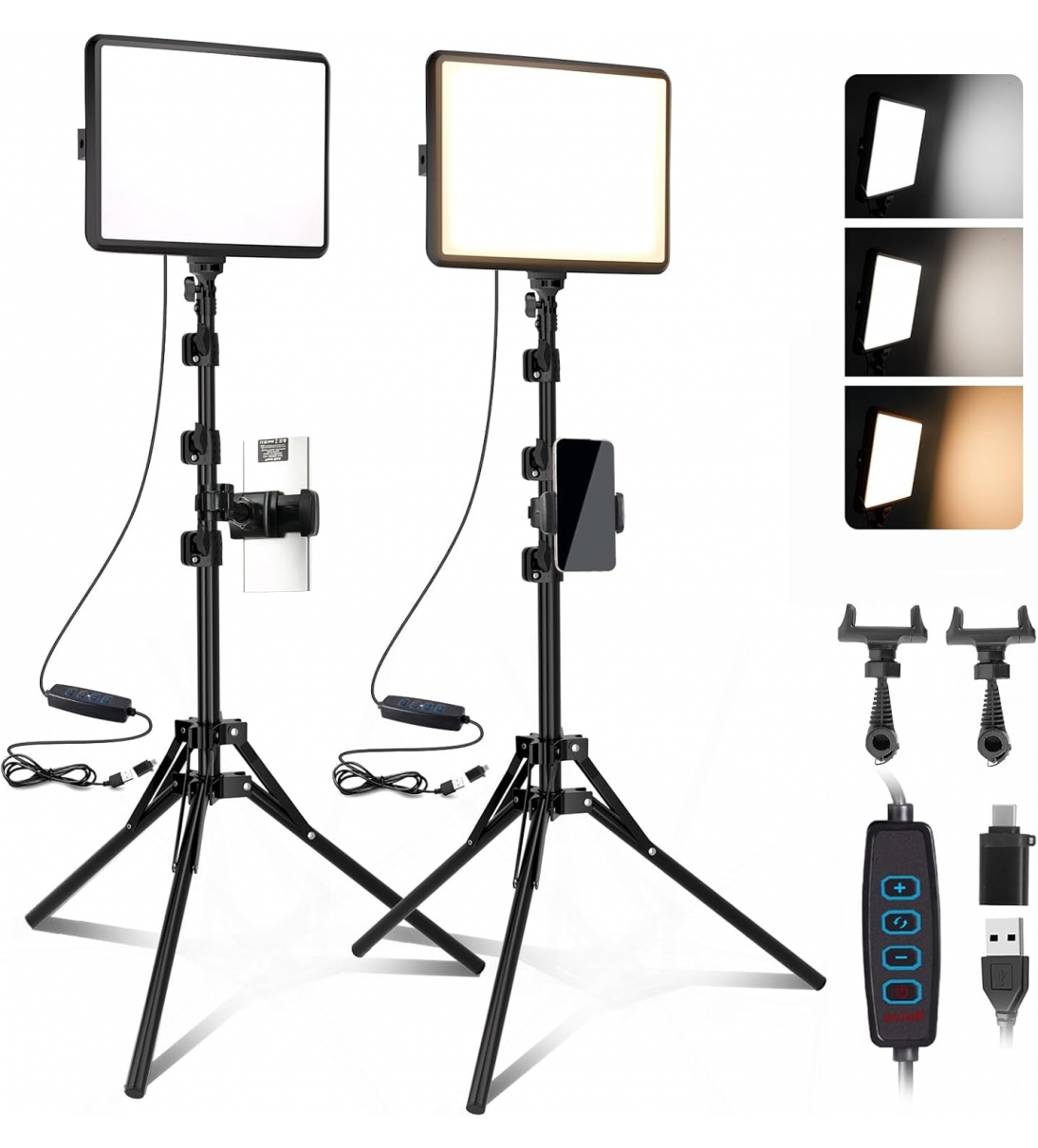 Kit di 2 Luci Video a LED, 2800-6500K Luce Flusso da 185,4 cm