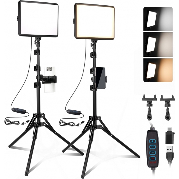 Kit di 2 Luci Video a LED, 2800-6500K Luce Flusso da 185,4 cm