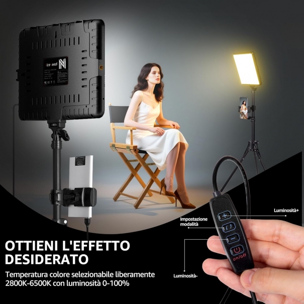 Kit di 2 Luci Video a LED, 2800-6500K Luce Flusso da 185,4 cm