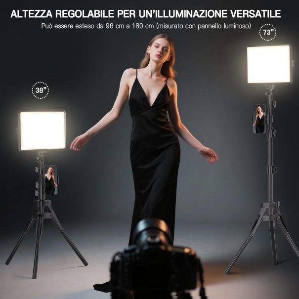 Kit di 2 Luci Video a LED, 2800-6500K Luce Flusso da 185,4 cm