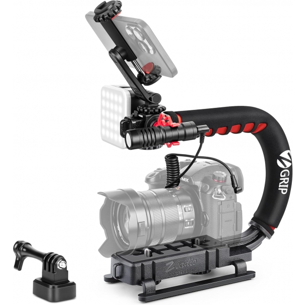 Stabilizzatore per Videocamera, Stabilizzatore Manuale con Luce LED per Video