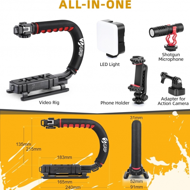 Stabilizzatore per Videocamera, Stabilizzatore Manuale con Luce LED per Video