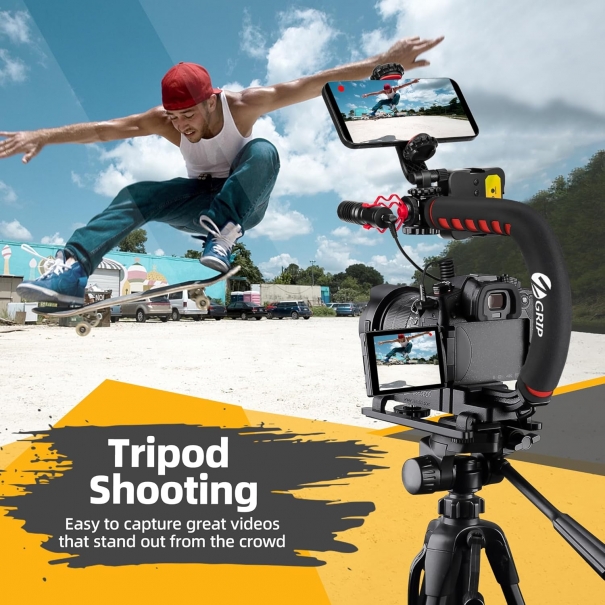 Stabilizzatore per Videocamera, Stabilizzatore Manuale con Luce LED per Video