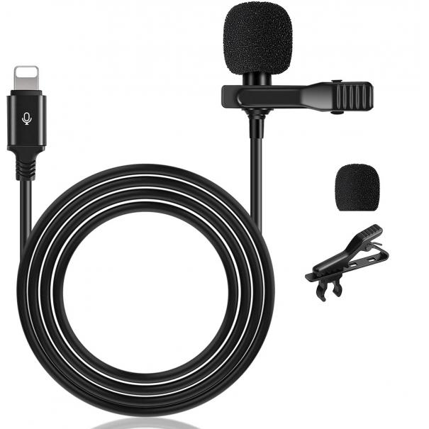 Microfono Lavalier Esterno per iPhone 7/8/8plus/11/12/SE/X/XS/XR,Mini Condensatore Omnidirezionale da 2M